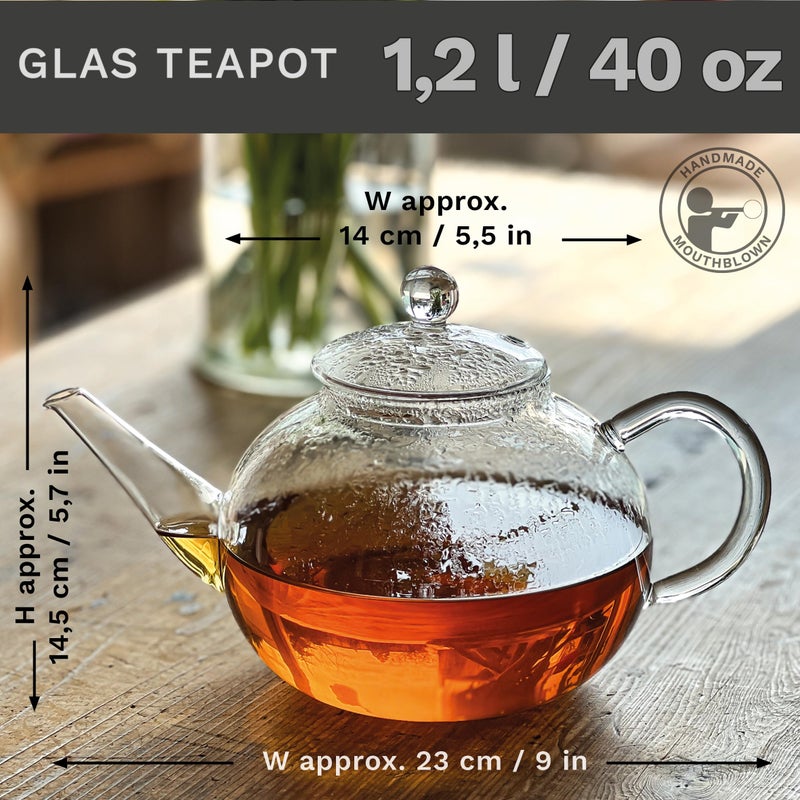Creano glass teapot 40 oz (1200ml), tea maker with integrated stainless steel infuser and glass lid, ideal for preparing loose teas, drip-free, all-in-one - Image 2